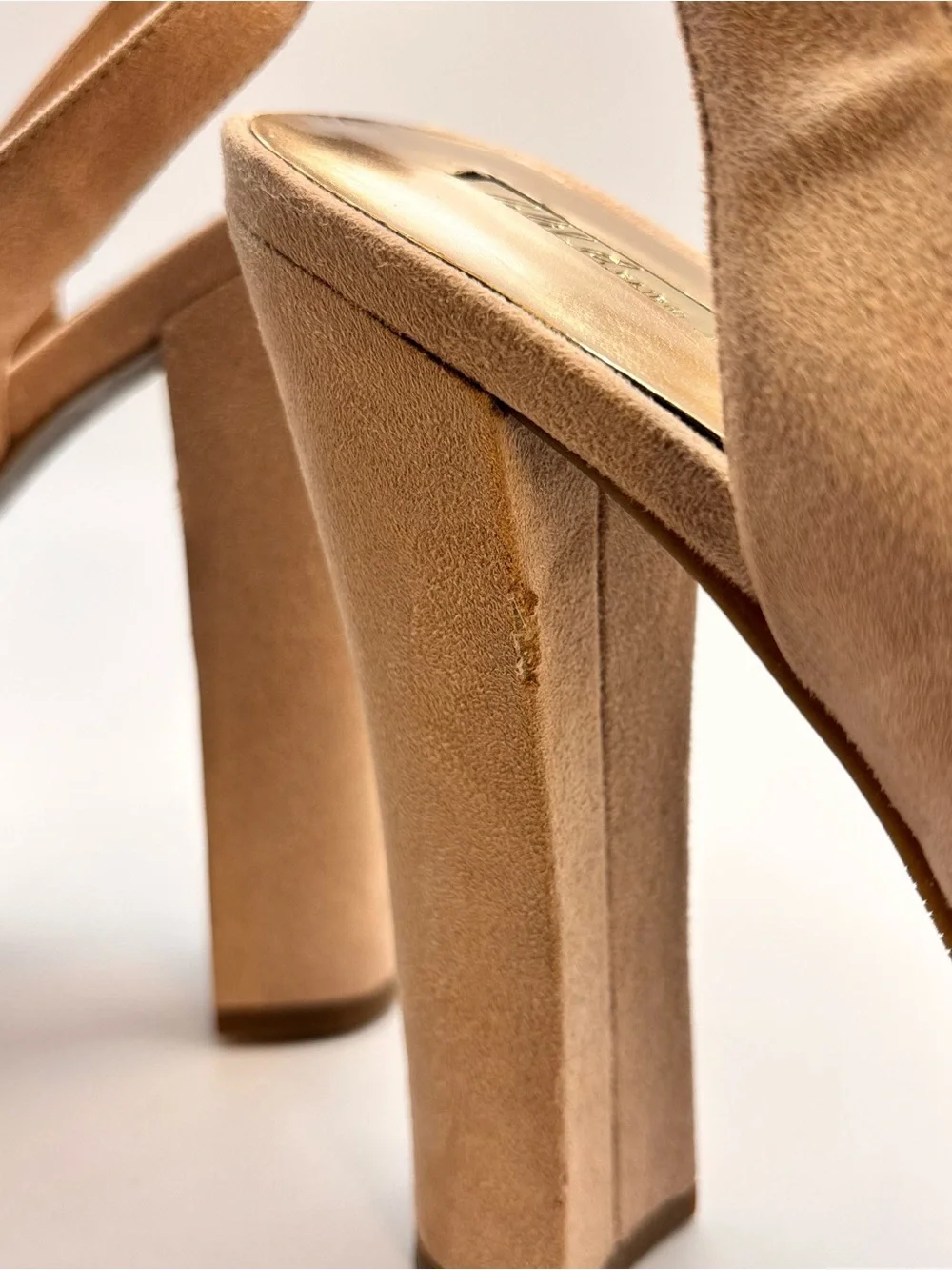 Y2K Wild Pair Nude Faux Suede Platform Slingback Ankle Bow Heels - Size 8